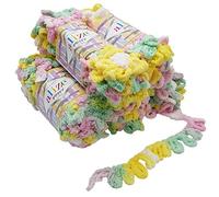 Alize Puffy Color 5 x 100 g knitting wool, 500 g finger knit, multi-coloured, super bulky, loop wool, knitting without needle (white, yellow, pink, mint 5862)