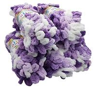 Alize Puffy Color 5 x 100 g Knitting Wool, 500 g Finger Knit - Wool Multicoloured Super Bulky, Loop Wool, Knitting without Needle (Lilac White 5923)