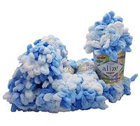 Alize Puffy Colour 5 x 100 g Knitting Wool, 500 g Finger Knit, Wool Multicoloured, Super Bulky, Loop Wool, Knitting without Needle (Blue White 5865)