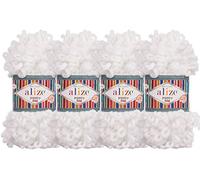 Alize Puffy Fine Baby Blanket Small Loop 100% Micropolyester Soft Yarn Lot of 4skn 400gr 64yds (55 - White)