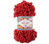 Alize Puffy Fine Baby Blanket Small Loop 100% Micropolyester Soft Yarn Lot of 4skn 400gr 64yds (56 - Red)