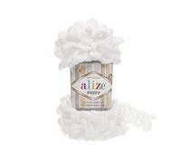 Alize Puffy Knitting Yarn 100 g, Patented Innovation, Loop Knitting without Needles, Colour: 55 White
