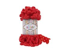 Alize Puffy Knitting Yarn 100 g, Patented Innovation, Loop Knitting without Needles, Colour: 56 Red
