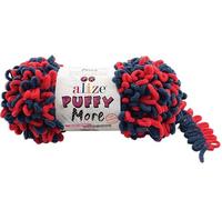 Alize Puffy More Finger-Knit Yarn, 100% Micro-Polyester, No Needles or Hooks, Loop Yarn for Blankets, Cushions, Baby Projects, 2 Skeins, (6551)