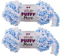 Alize Puffy More Yarn Loop Yarn Baby Blanket - Lot of 2, 300gr, 25yds, 10.6 OZ, 100% Micropolyester, Soft, No Needles, No Hooks