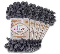 Alize Puffy Wool Chenille Loop Wool, 5 x 100 g, Crochet and Knit without Tools, Clothing, Accessories, Blankets, Rugs (87 | Dark Grey)