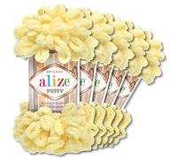 Alize Puffy Wool Chenille Loop Wool, 5 x 100 g, Crochet and Knit without Tools, Clothing, Accessories, Blankets, Rugs (13 | Light Yellow)