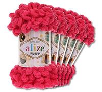 Alize Puffy Wool Chenille Loop Wool, 5 x 100 g, Crochet and Knit without Tools, Clothing, Accessories, Blankets, Rugs (149 | Fuchsia)