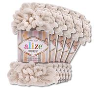 Alize Puffy Wool Chenille Loop Wool, 5 x 100 g, Crochet and Knit without Tools, Clothing, Accessories, Blankets, Rugs (599 | Bone)
