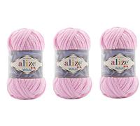 Alize Velluto 100% MicroPolyester Baby Blanket Yarn Lot of 3 skn 225 Yards 3x100gram,Like Himalaya Dolphin Baby Yarn Yarn Weight: Super Bulky 6 (31 Baby Pink)