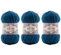 Alize Velluto 100% MicroPolyester Baby Blanket Yarn Lot of 3 skn 225 Yards 3x100gram, Super Bulky :6 (646 Mykonos Blue)