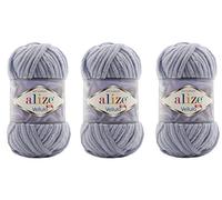 Alize Velluto 100% MicroPolyester Baby Blanket Yarn Lot of 3 skn 225 Yards 3x100gram, Yarn Weight: Super Bulky 6 (87 Dark Gray)