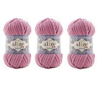 Alize Velluto 100% MicroPolyester Baby Blanket Yarn Lot of 3 skn 225 Yards 3x100gram, Yarn Weight: Super Bulky 6 (98 Pink)