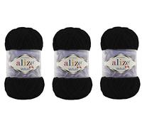 Alize Velluto 100% MicroPolyester Baby Blanket Yarn Lot of 3 skn 225 Yards 3x100gram, Yarn Weight: Super Bulky 6 (60 Black)