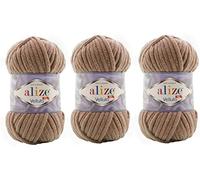 Alize Velluto 100% MicroPolyester Baby Blanket Yarn Lot of 3 skn 225 Yards 3x100gram, Yarn Weight: Super Bulky 6 (329 Tabacco)