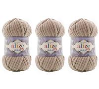 Alize Velluto 100% MicroPolyester Baby Blanket Yarn Lot of 3 skn 225 Yards 3x100gram, Yarn Weight: Super Bulky 6 (530 Beige)