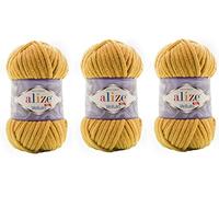 Alize Velluto 100% MicroPolyester Baby Blanket Yarn Lot of 3 skn 225 Yards 3x100gram, Yarn Weight: Super Bulky 6 (2 Mustard)