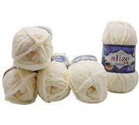 Alize Velluto Baby Knitting Wool, 500 g, Super Soft Bulky (Cream 62) 5 Balls