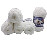 Alize Velluto Baby Knitting Wool, 500 g, Super Soft, Bulky (White 55) 5 Balls