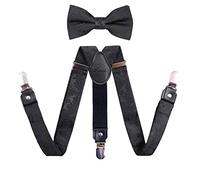 Alizeal Boys Adjustable Floral Paisley Pre-tied Bow Tie and Y Shape 3 Clips Braces Set, Black