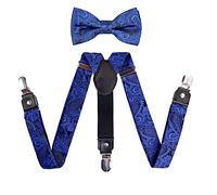 Alizeal Boys Adjustable Floral Paisley Pre-tied Bow Tie and Y Shape 3 Clips Braces Set, Royal Blue