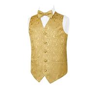 Alizeal Boys Classic Paisley Bow Tie and Suit Vest Set, Golden Olive-12