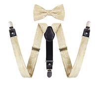 Alizeal Boys Pre-tied Bow Tie and 3 Clips Braces Set, Champagne
