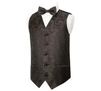 Alizeal Boys Waistcoat and Bow Tie Paisley Jacquard Classic Formal Suit Vest Set, Coffee-10