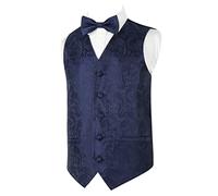 Alizeal Boys Waistcoat and Bow Tie Paisley Jacquard Classic Formal Suit Vest Set, Dark Navy-12