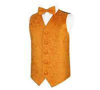 Alizeal Boys Waistcoat and Bow Tie Paisley Jacquard Classic Formal Suit Vest Set, Orange-8