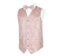 Alizeal Boys Waistcoat and Bow Tie Paisley Jacquard Classic Formal Suit Vest Set, Pink-12