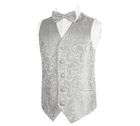 Alizeal Boys Waistcoat and Bow Tie Paisley Jacquard Classic Formal Suit Vest Set, Silver-12