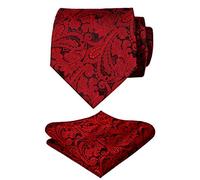 Alizeal Handmade Paisley Floral Tie with Pocket Square Set (59-inch Length x 3.5-inch Width, Wine Red)