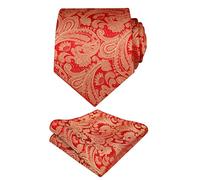Alizeal Handmade Paisley Floral Tie with Pocket Square Set, Red Gold