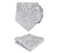 Alizeal Handmade Paisley Floral Tie with Pocket Square Set, Silver