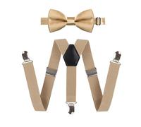 Alizeal Kids Adjustable 3-clip Braces and Pre-tied Novelty Bow Tie, Khaki