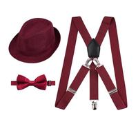Alizeal Kids Adjustable Braces, Pre-tied Bow tie and Hat Set, maroon