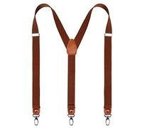 Alizeal Mens 1 Inch Braces with Leather Joint and 3 Swivel Hooks Solid Color Y-Back Suspenders, Coffee