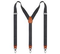 Alizeal Mens 1 Inch Braces with Leather Joint and 3 Swivel Hooks Solid Color Y-Back Suspenders, Gray