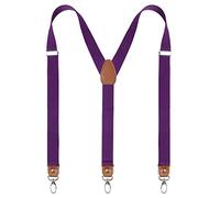 Alizeal Mens 1 Inch Braces with Leather Joint and 3 Swivel Hooks Solid Color Y-Back Suspenders, Plum Purple