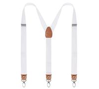 Alizeal Mens 1 Inch Braces with Leather Joint and 3 Swivel Hooks Solid Color Y-Back Suspenders, White