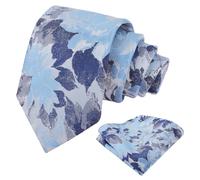 Alizeal Mens 3.15"（8cm） Floral Necktie and Hanky Set, Light Blue+Navy