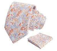Alizeal Mens 8cm Colorful Floral Necktie and Pocket Square Classic Wedding Tie and Hanky Set, Light Blue+Orange