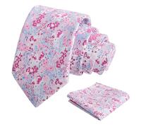 Alizeal Mens 8cm Colorful Floral Necktie and Pocket Square Classic Wedding Tie and Hanky Set, Light Blue+Hot Pink