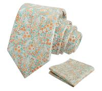 Alizeal Mens 8cm Colorful Flower Tie Set, Aqua Green+Orange