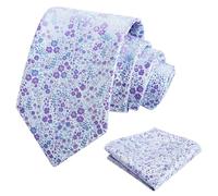 Alizeal Mens 8cm Colorful Flower Tie Set, Blue+Lavender-C