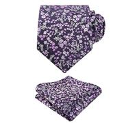 Alizeal Mens 8cm Colorful Flower Tie Set, Purple+White