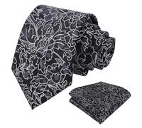 Alizeal Mens 8cm Floral Necktie with Hanky Classic Fashion Business Tie and Handkerchief Set, Black+White