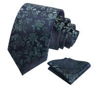 Alizeal Mens 8cm Floral Patterned Tie with Pocket Square Stylish Unique for Business Wedding Party Necktie Set, Dark Green