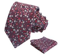 Alizeal Mens 8cm Floral Patterned Wedding Party Tie with Pocket Square 8cm Colorful Classic Business Tie Set, Red+White